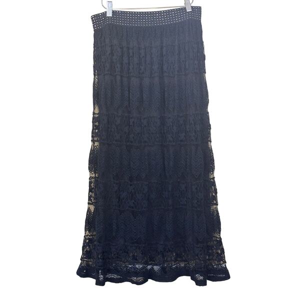 Black lace maxi skirt, whimsigoth, mystical, romantic, renaissance, bohemian - Picture 2 of 6